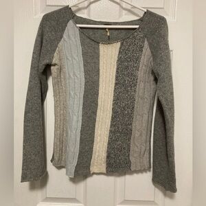 *Free People Multicolor Striped Colorblock Wool Blend Cable Knit Sweater #W